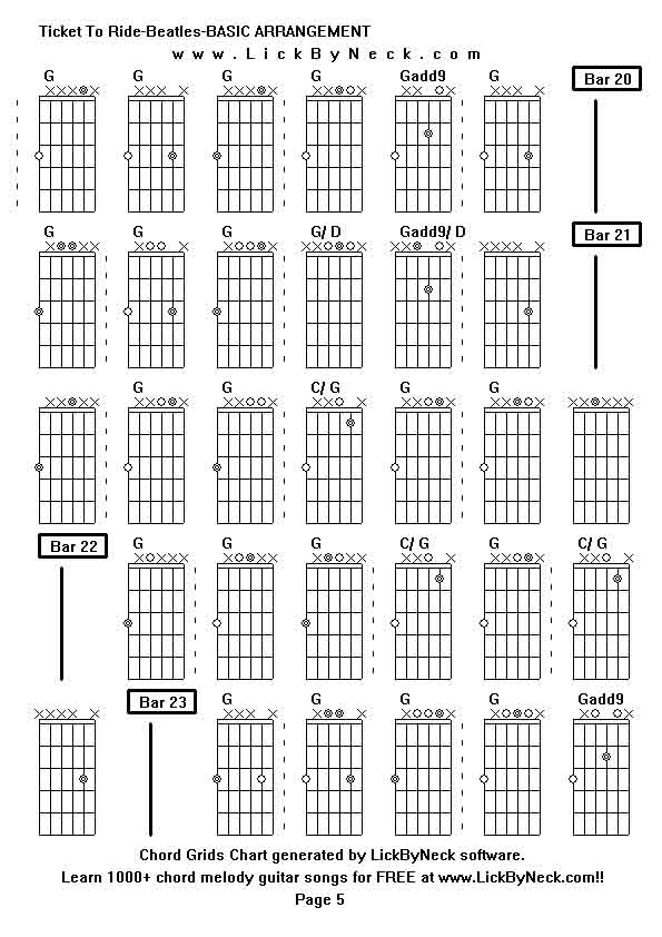 Chord Grids Chart of chord melody fingerstyle guitar song-Ticket To Ride-Beatles-BASIC ARRANGEMENT,generated by LickByNeck software.